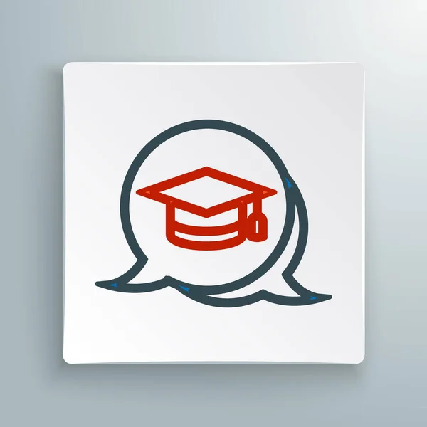 白底背景上孤立的语音泡沫图标中的线毕业帽 有花生酱图标的毕业帽 五彩缤纷的概念 — 图库矢量图片