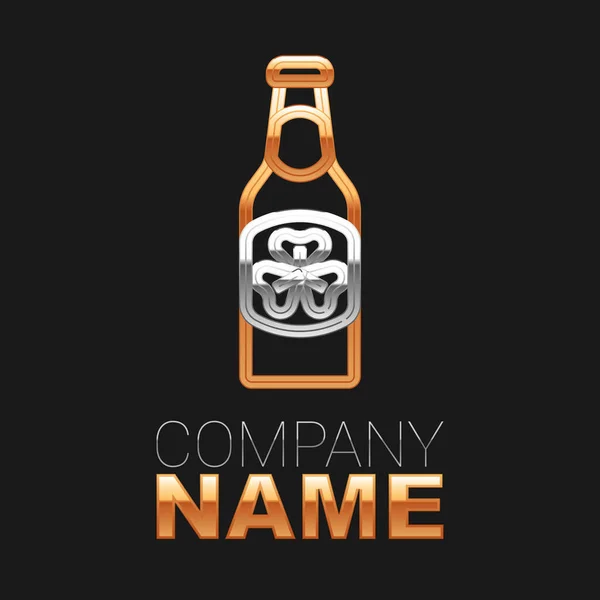 Line Beer Bottle Clover Trefoil Leaf Icon Isolated Black Background — Stock Vector