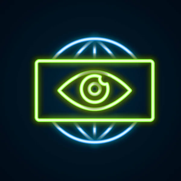 Świecący Neon Linii Big Brother Elektronicznej Ikony Oka Izolowane Czarnym — Wektor stockowy