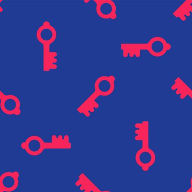 Kırmızı eski sihirli anahtar simgesi mavi arkaplanda izole edilmiş kusursuz desen. Vektör