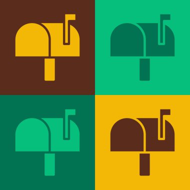 Pop sanat posta kutusu simgesi renk arkaplanında izole edildi. Posta kutusu simgesi. Posta kutusunda bayrak var. Vektör