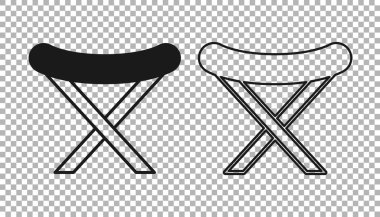 Siyah Kamp portatif sandalye simgesi şeffaf arkaplanda izole edildi. Dinlen ve rahatla. Balık koltuğu. Vektör