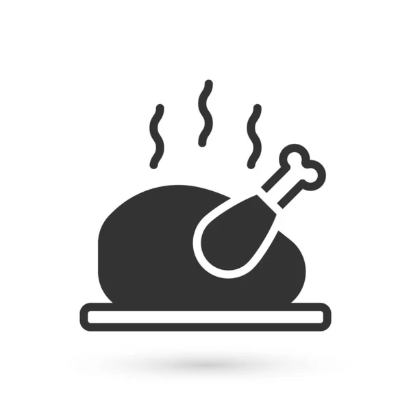 Grey Roasted Turkey Chicken Icon Isolated White Background Vector — Stock Vector