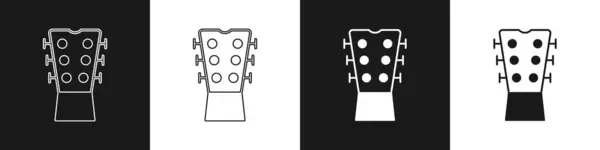 Gitar Boyun Simgesini Siyah Beyaz Arkaplanda Izole Akustik Gitar Telli — Stok Vektör