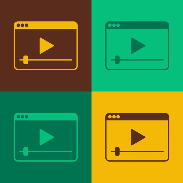 Pop Art Online Spela Video Ikon Isolerad Färg Bakgrund Filmremsa — Stock vektor
