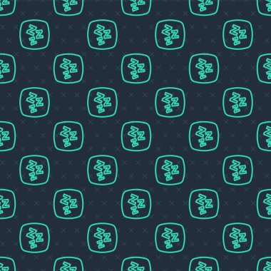 Yeşil çizgi Uykucu simgesi mavi arka planda kusursuz desen izole etti. Uykucu Zzzz konuşma balonu. Vektör