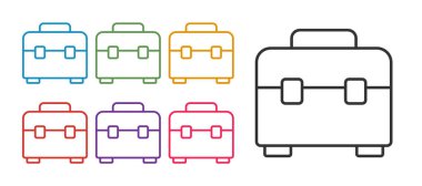 Satır Araç Kutusu simgesini beyaz arkaplanda izole et. Alet kutusu tabelası. Simgeleri renklendirin. Vektör