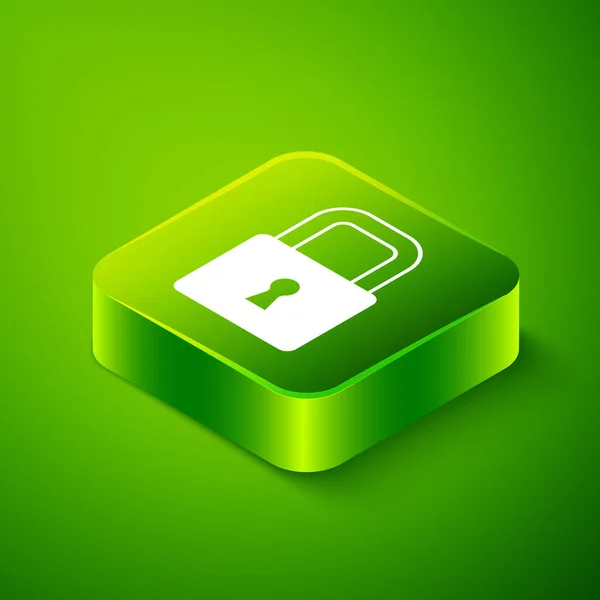 Isometric Lock Icon Isolated Green Background Padlock Sign Security Safety — Stockvektor