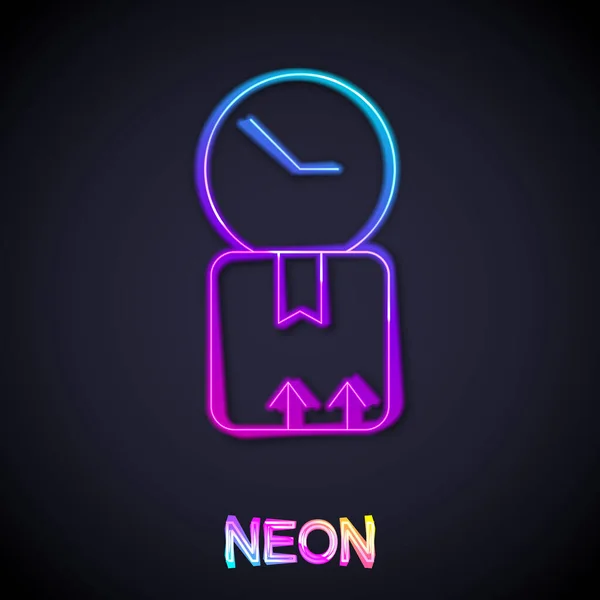 Glödande Neon Line Kartong Kartong Låda Och Snabb Leverans Ikon — Stock vektor
