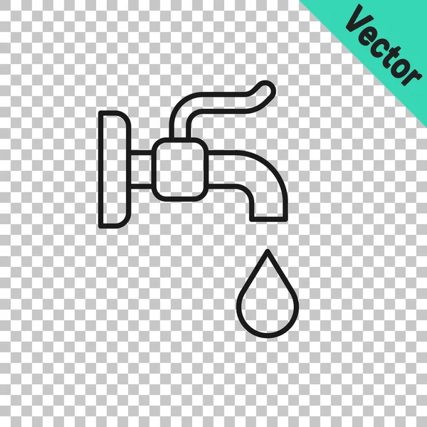 Black Line Water Tap Icon Isolated Transparent Background Vector — Stock Vector
