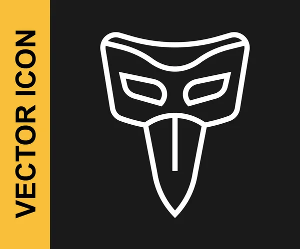Icono Máscara Carnaval Línea Blanca Aislado Sobre Fondo Negro Máscara — Vector de stock