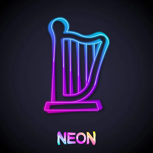 Leuchtendes Neon Line Harp Symbol Isoliert Auf Schwarzem Hintergrund Klassisches — Stockvektor