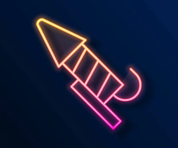 ネオンラインの輝き黒い背景に隔離された花火ロケットのアイコン 楽しいパーティーの概念 爆発的な花火のシンボル ベクトル — ストックベクタ