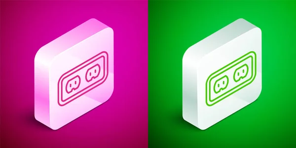 Isometric Line Electrical Outlet Icon Isolated Pink Green Background Power — Stock Vector