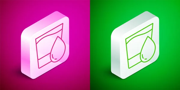 Isometric Line Glass Water Icon Isolated Pink Green Background Soda — Stock Vector