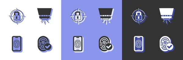 Set Fingerprint Lock Mobile Avec Scanner Empreintes Digitales Icône Système — Image vectorielle