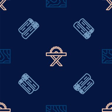 Tahta kiriş kütüğü ve elektrikli dairesel testereyi kusursuz desen üzerinde ayarla. Vektör.