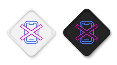 Beyaz arkaplanda cep telefonu simgesi yok. Konuşmak ve işaret vermek yok. Hücre yasağı. Renkli taslak konsepti. Vektör