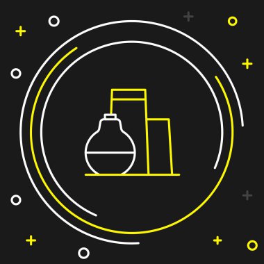 Çizgi yağı depolama simgesi siyah arkaplanda izole edildi. Petrol ve gaz endüstrisi için gemi deposu. Petrol tankı teknoloji istasyonu. Renkli taslak konsepti. Vektör