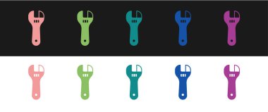 Set Adjustable wrench icon isolated on black and white background.  Vector