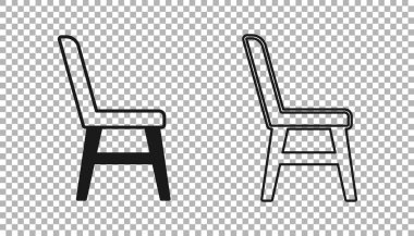 Şeffaf arkaplanda siyah sandalye simgesi izole edildi. Vektör