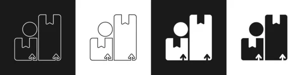 Set Kartonschachtel Symbol Isoliert Auf Schwarz Weißem Hintergrund Box Paket — Stockvektor