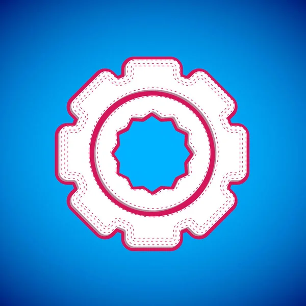 ホワイトギアのアイコンは青の背景に隔離されています 歯車の設定記号 コグのシンボル ベクトル — ストックベクタ