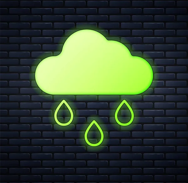 Glødende Neon Cloud Med Regn Ikon Isoleret Mursten Væg Baggrund – Stock-vektor