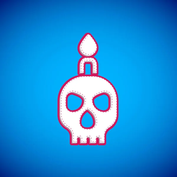 Weiße Brennende Kerze Auf Einem Totenkopf Symbol Auf Blauem Hintergrund — Stockvektor