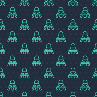 Yeşil çizgi Badminton mekik simgesi mavi arka planda izole edilmiş. Spor malzemeleri. Vektör