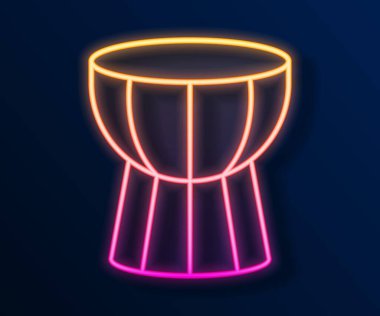 Parlayan neon hattı Afrika darbuka davul ikonu siyah arkaplanda izole edildi. Müzik aleti. Vektör