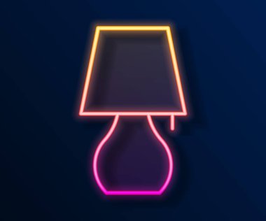 Parlayan neon çizgisi masa lambası simgesi siyah arkaplanda izole edildi. Gece lambası. Vektör