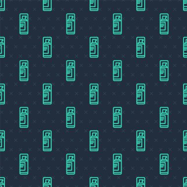 Yeşil çizgi tıraş jeli köpük ikonu mavi arka planda izole edilmiş pürüzsüz desen. Tıraş köpüğü. Vektör