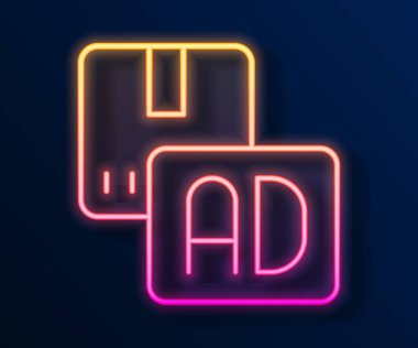 Parlayan neon hattı reklam simgesi siyah arkaplanda izole edildi. Pazarlama ve tanıtım süreci kavramı. İlgili reklamlar. Sosyal medya reklamcılığı. Vektör