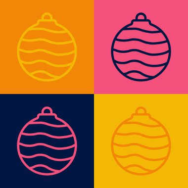 Pop sanat çizgisi Noel topu ikonu renk arkaplanında izole edilmiş. Mutlu Noeller ve mutlu yıllar. Vektör