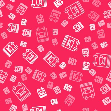 Beyaz çizgi demirci örs aracı simgesi kırmızı arkaplanda kusursuz desen izole etti. Metal dövmesi. Kalpazanlık aleti. Vektör