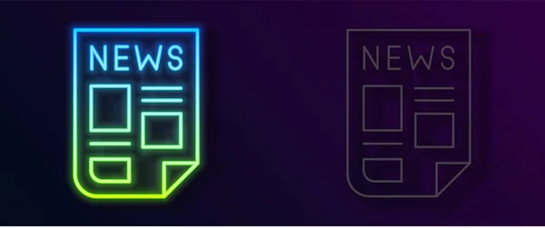 Glödande Neon Line News Ikon Isolerad Svart Bakgrund Tidningsskylt Massmediesymbol — Stock vektor