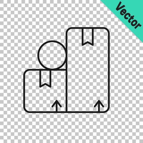 Svart Linje Kartong Kartong Ikon Isolerad Transparent Bakgrund Lådan Paketet — Stock vektor