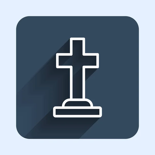 White Line Tombstone Cross Icon Isolated Long Shadow Background Grave — Stok Vektör