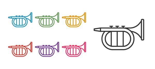 Ställ Linje Trumpet Ikon Isolerad Vit Bakgrund Musikinstrument Ställ Ikoner — Stock vektor