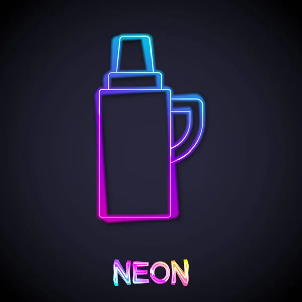 Glowing Neon Line Thermos Container Icon Isolated Black Background Thermo — Stock Vector