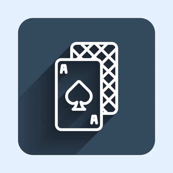 Bílá Čára Ikona Přehrávání Karet Izolovaná Dlouhým Stínem Pozadí Hazard — Stockový vektor
