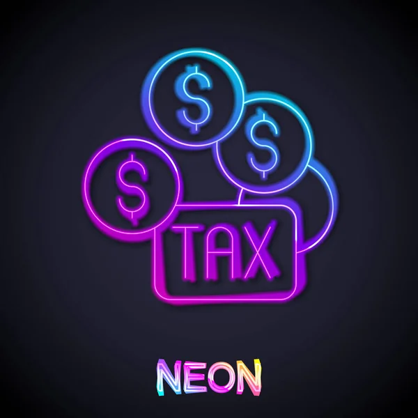 Glowing Neon Line Tax Payment Icon Isolated Black Background Vector — Stock Vector
