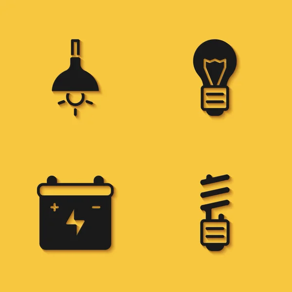 Set Lampe Suspendue Ampoule Led Batterie Voiture Icône Idée Lampe — Image vectorielle