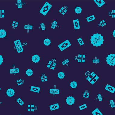 Asılma işaretini Açık, Süre 24 saat kağıt para ve hediye kutusunu kusursuz bir şablona göre dizer. Vektör