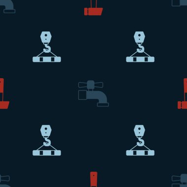 Çekiç, su musluğu ve turna kancasını kusursuz desene ayarlayın. Vektör