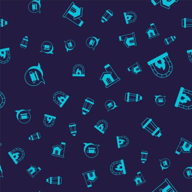 Demirci örs aletini, fırını, Smithy atölyesinin içini ve bahçe lambasını kusursuz desenlere ayarlayın. Vektör