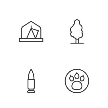 Pençe araması, Kurşun, Turist çadırı ve Ağaç simgesi ayarlayın. Vektör