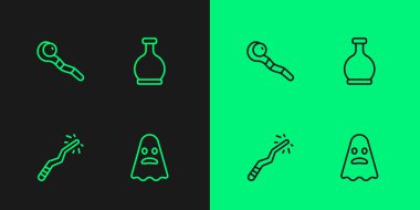 Hat Hayalet, Sihirli değnek, asa ve iksir ikonlu şişe. Vektör