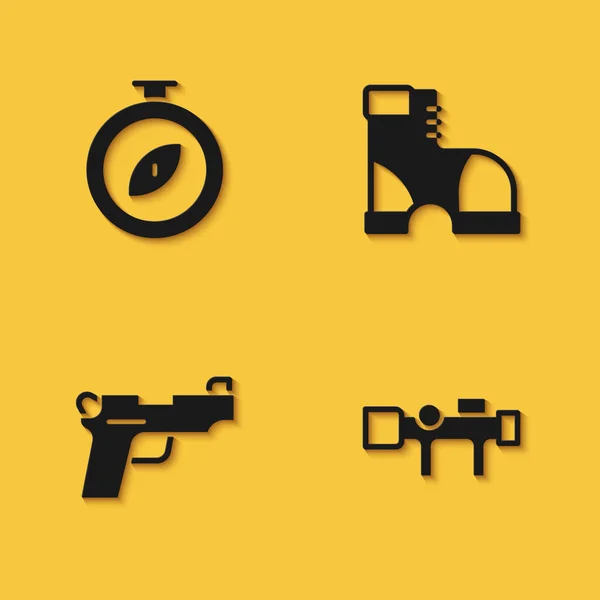 Set Compas Viseur Optique Sniper Pistolet Pistolet Hunter Bottes Icône — Image vectorielle